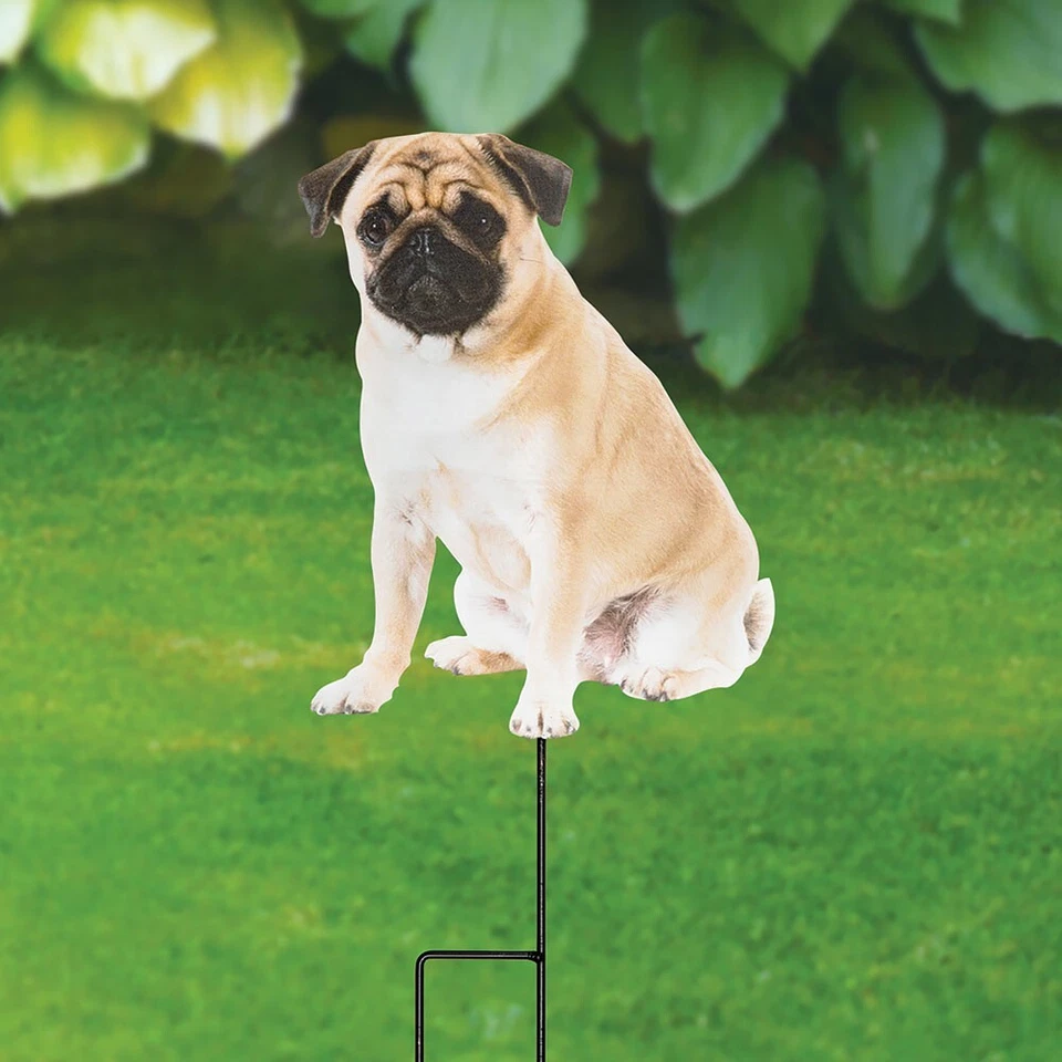Photo Realistic Mans Best Friend Tan Pug Puppy Dog Metal Yard Garden Stake - Image 1 of 1