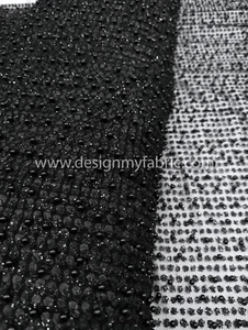 Black net glitter and pearls fabric #91978 - Picture 1 of 8