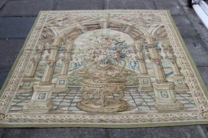 Vintage Handgefertigt Französisches Design Original Grün Wolle Aubusson Wandteppich 220X145cm - Bild 1 von 15
