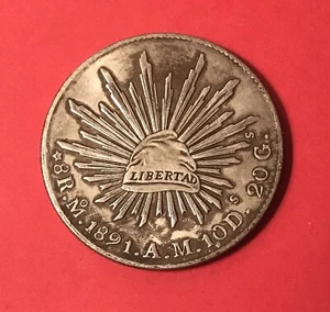 1891 Mo AM MEXICO BIG Silver 8 Reales Antique Mexican Coin - Picture 1 of 2