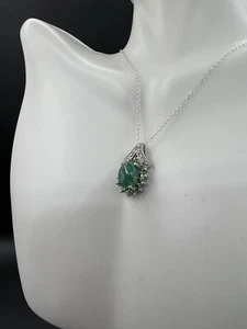 Sterling Silver Chain, Jade/Chrome Diopside/Sterling Silver Pendant, 17.5” - Picture 1 of 8