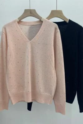 Otoño e Invierno Nuevo Cuello en V Cachemira Jersey Tejido Suéter para Mujer Foto 1 de 4