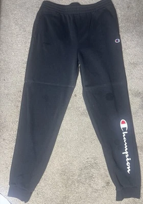 Champion Pants Youth Boys XL Sweat Jogger Mid Rise Spell Out Pull On Knit Black - Image 1 of 4