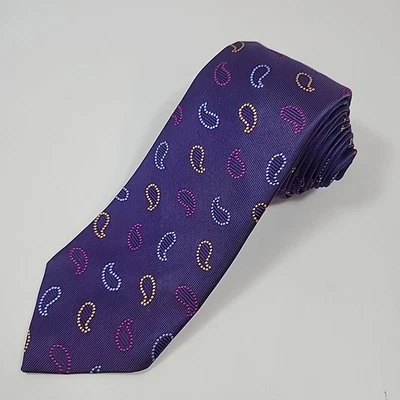 Corbata de seda PETER MILLAR PÚRPURA con detalles rosa amarillo azul - doblada a mano 59"x3,25" Foto 1 de 4