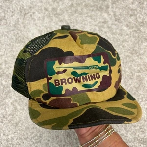 Vintage Browning Camo Trucker Hat Made In USA Mesh YOUTH Boys Snapback - Picture 1 of 8