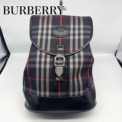 BURBERRY Nova Check Backpack Bag Rucksack Navy Canvas Leather Used - Image 1 of 4