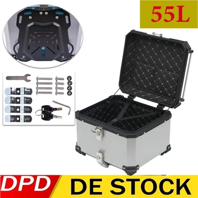 55L Motorrad Alu Top Case BOX XB55 Aluminium Alloy Siber+Unteres Rack 100%Neu - Bild 1 von 4