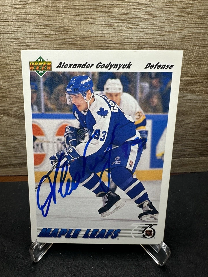 1991-92 Upper Deck Hockey #466 Alexander Godynyuk RC In-Person ON-CARD AUTO - Image 1 of 2