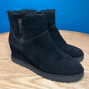 UGG Classic Femme Zip Mini Black Suede Wedge Fur Lined Boot Women’s Size 9 - Picture 1 of 10