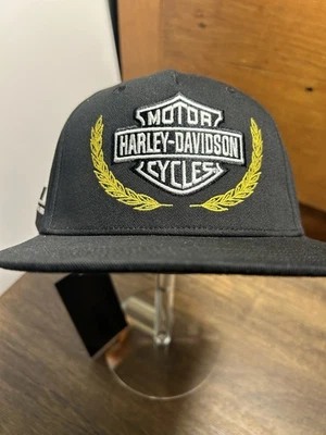 Harley-Davidson Flatbill Snapback Sombrero Negro Laurel Corona Logo | NUEVO Foto 1 de 4