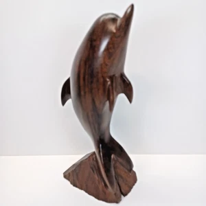 Vintage Hand Carved Iron Wooden Dolphin Figurine Sculpture 10" Tall - Picture 1 of 9