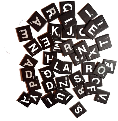 Scrabble Lrg Type Edition Black Tiles 1982 Lot of 55  Crafts Decor 1" Cardboard - Image 1 of 4