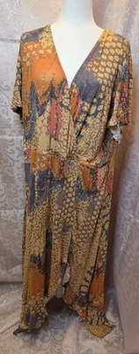 Maxi Vestido Boho Estampado Lascana Abertura Lateral Naranja 100% Viscosa Talla Grande 1X  Foto 1 de 4