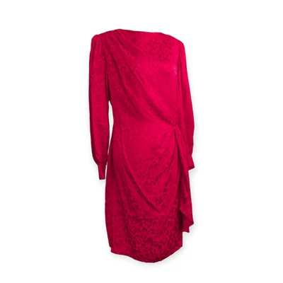 Pat Argenti Petite Gathered Red Silk Jacquard Gathered Sheath Dress - Image 1 of 4