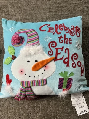 Christmas Accent Pillow Pier One Accent 16x18 Snowman Celebrate Season - Image 1 of 4
