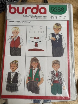 Burda 5288 Sewing pattern: Child's Vest, Bowtie, Cummerbund, jabot, UNCUT - Image 1 of 2