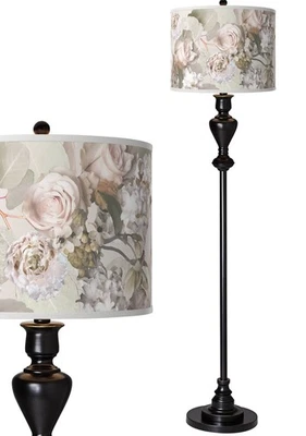 Giclee Glow 58" High Rosy Blossoms Shade Black Bronze Floor Lamp - Image 1 of 4