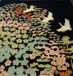 Floral Birds Crewel Embroidery Hand Made Wool Rug Tapestry Wendy Morrison 78x75 - Picture 1 of 11