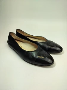 Chanel Lambskin Patent Leather Black Ballet Flats Size 7.5 CC Cap Toe Flats - Picture 1 of 14