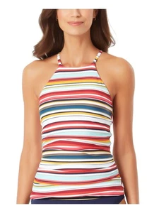 ANNE COLE Women's White Ruched Removable Cups Halter Tankini Swimsuit Top M - Picture 1 of 6