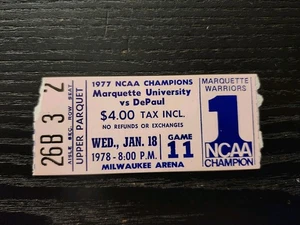 Boleto de baloncesto de la NCAA 18 DE ENERO 1978 MARQUETTE vs. Depaul Blue Demons  - Imagen 1 de 2