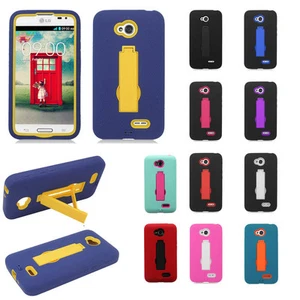 LG Ultimate 2 L41C Hybrid Dual Layer Case Skin Cover w/Stand+Screen Film - Picture 1 of 36
