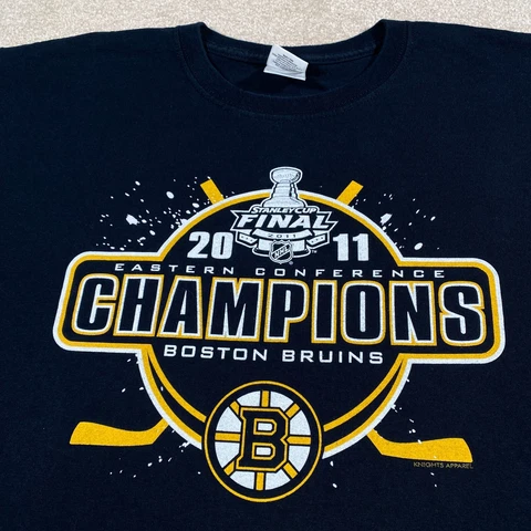 Boston Bruins Shirt Men Large Black NHL Hockey Stanley Cup Champions 2011 Retro Cover