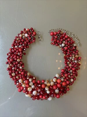 NWOT Statement Bib Reds Crystal Sparkly Bubble Bead Anthropologie Necklace - Image 1 of 4