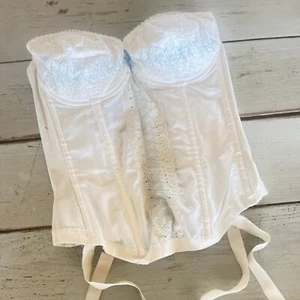 Vintage Hollywood Vassarette Bustier Corset w Garter Blue Embroidery 34B - Picture 1 of 11