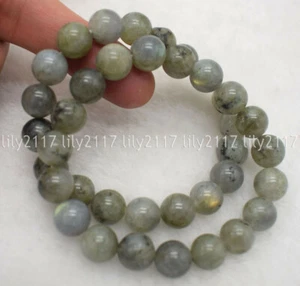 Natural 6/8/10/12mm Gray Labradorite Gemstone Round Beads Elastic Bracelet 7.5'' - Picture 1 of 10