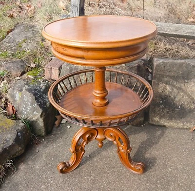 Антикварная ореховая швейная корзина стол или швейная подставка 1860-е редкая - Изображение 1 из 4
