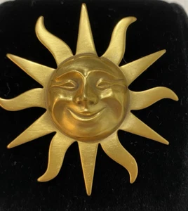 Vtg Alva Museum Replicas Gold Tone Smiling Sun Face Brooch - Bild 1 von 22