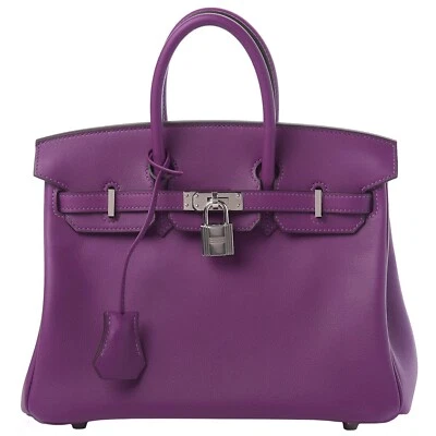 Bolso de Mano Hermes Birkin 25 Swift Cuero Anémona Paladio Herrajes Foto 1 de 4