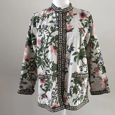 Chaqueta/top para mujer Tudor Court by Haband con botones estampado floral 100 % algodón talla M Foto 1 de 4