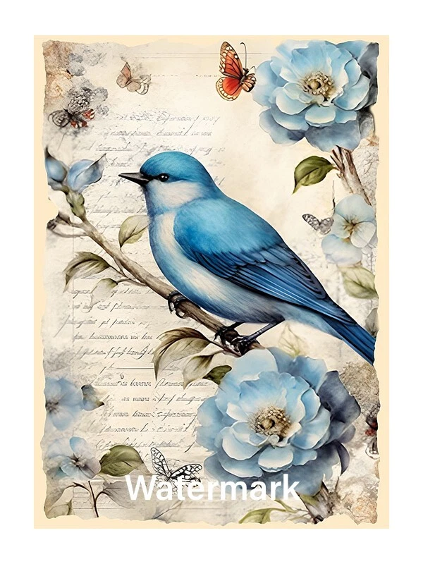 Blue Bird Flowers Cotton Fabric Quilt Block Quilting, Sewing, Crafting (17A - Image 1 of 1