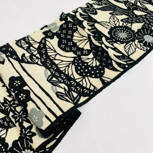 Monochrome #D 6.5x78-2.16yd LONG Vintage Tsumugi Silk Kimono Fabric TH74 - Picture 1 of 8