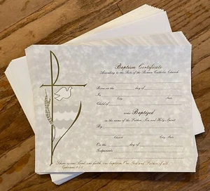 12- Baptism 8"x 10" CERTIFICATES & 12 ENVELOPES / Cross Dove  XB-102 - Picture 1 of 5