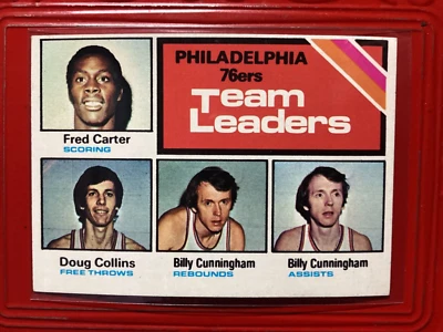 1975-76 Topps #129  76ers Team Leaders  Billy Cunningham , Doug Collins  NICE !! - Image 1 of 2