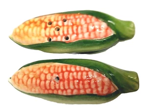 Salero y pimentero vegetales cáscara de maíz en la mazorca de cerámica vintage - Imagen 1 de 3