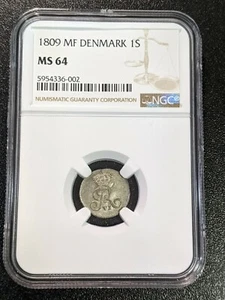 1809 MF MS64 Denmark 1 Skilling KM 662 NGC UNC Scarce Grade only 2 Higher! - Picture 1 of 4