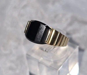 14 Karat massiver Gelbgold Ring, schwarzer Onyx Mittelstein (84JL) - Bild 1 von 12
