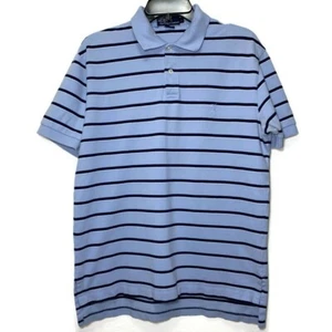 Mens Polo Ralph Lauren Blue Polo Shirt Button Down Size Medium Striped - Picture 1 of 5