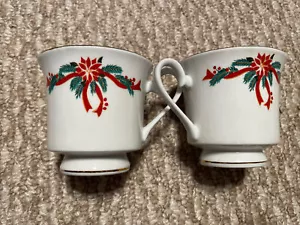 Poinsettia and Ribbons Fine China Coffee or Tea Cup ONLY X2 - Picture 1 of 10
