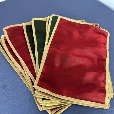Pier 1 Sahara Red Green Sheer Shimmer Placemats reversible gold trim Christmas - Image 1 of 4