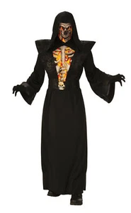 Fiery Skeleton Adult Mens Costume NEW Black Hooded Robe Mask - Picture 1 of 1