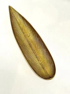 Solid Brass Feather Butterfly Bush Leaf Dish Virginia Metal Crafters - Picture 1 of 6