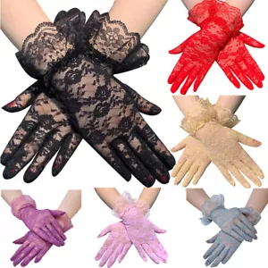 Damen Sexy Kurze Florale Spitzenhandschuhe Hochzeit Transparentes Mesh- : - Bild 1 von 19