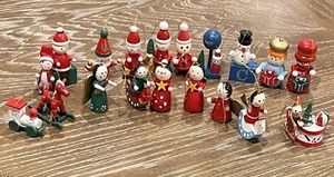 Lot Of 20 Xmas Ornament Wood Angels, Santas, Snowman, Train, Train Worse, Drum - Picture 1 of 18