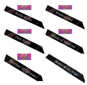 Black Hen Party Sash Sashes Hen Do Girls Night Out Celebration - Picture 1 of 6