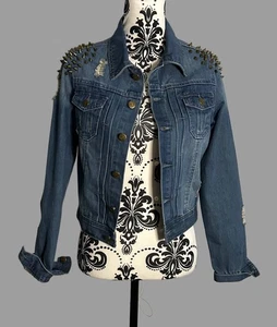 Julie Denim Casual Studded Short Jacket Size Medium - Picture 1 of 8